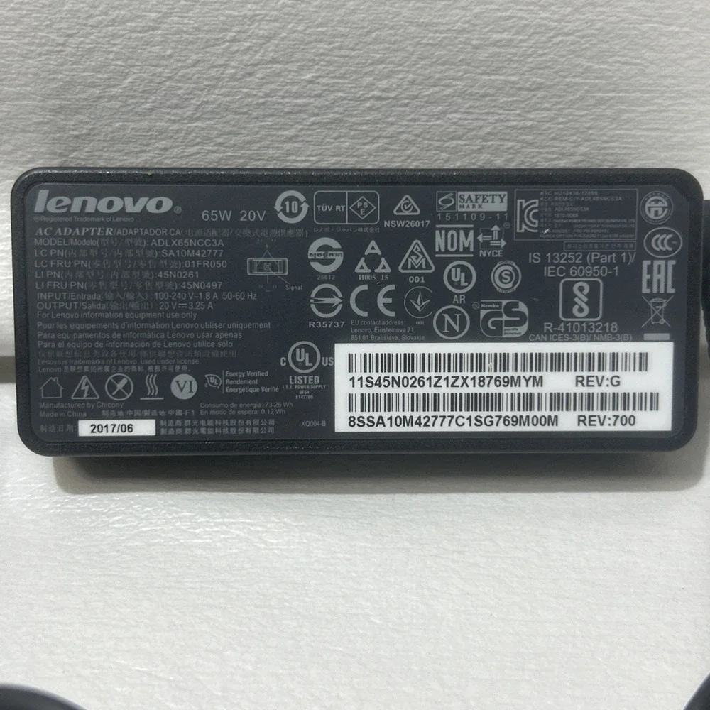 Genuine Lenovo 65W 20V 3.25A ADLX65NCC3A‎ YELLOW Flat TIP - Charger / AC Adapter